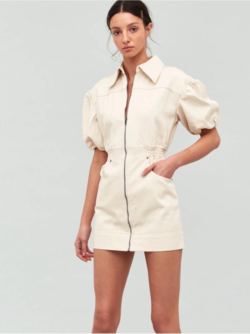 C/MEO Collective Cream Zip-Front Puff Sleeve Mini dress size XXS